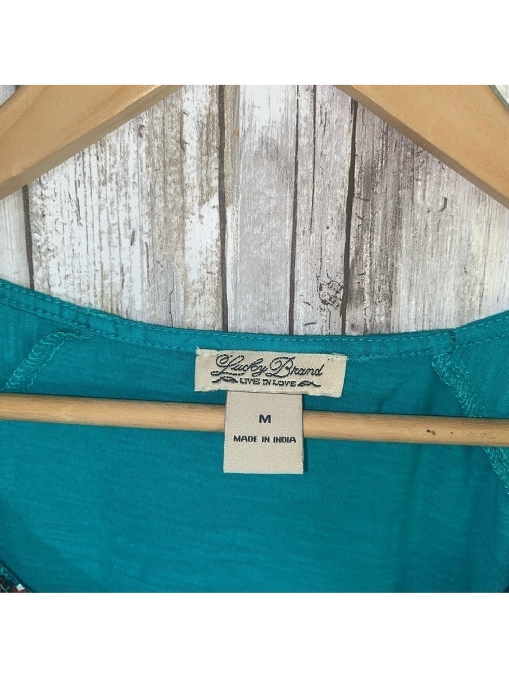 Lucky Brand Teal Boho Mixed Media Paisley Print Top Medium Cotton Viscose - Picture 6 of 6